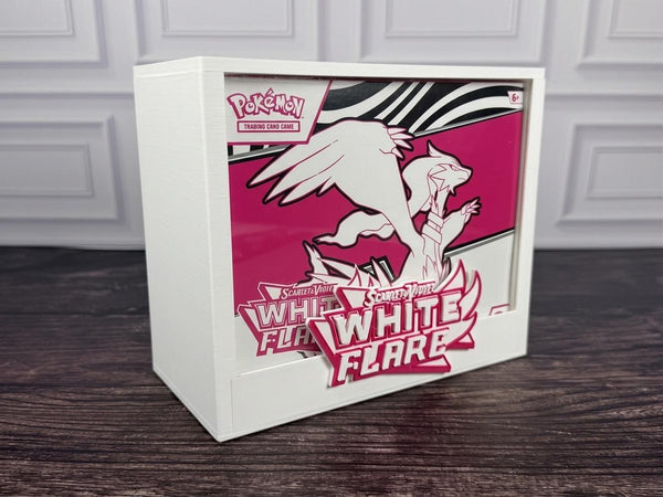 White Flare ETB Display Case | Pokemon Elite Trainer Box Protector | 3D Printed PLA | Magnetic Lid | Acrylic | Collector Gift