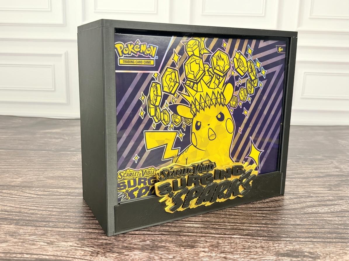 Surging Sparks ETB display case - black frame front angle