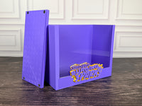 Surging Sparks ETB display case lavender with raised logo plate