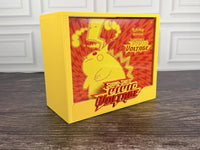 Vivid Voltage ETB display case in yellow with Elite Trainer Box inside